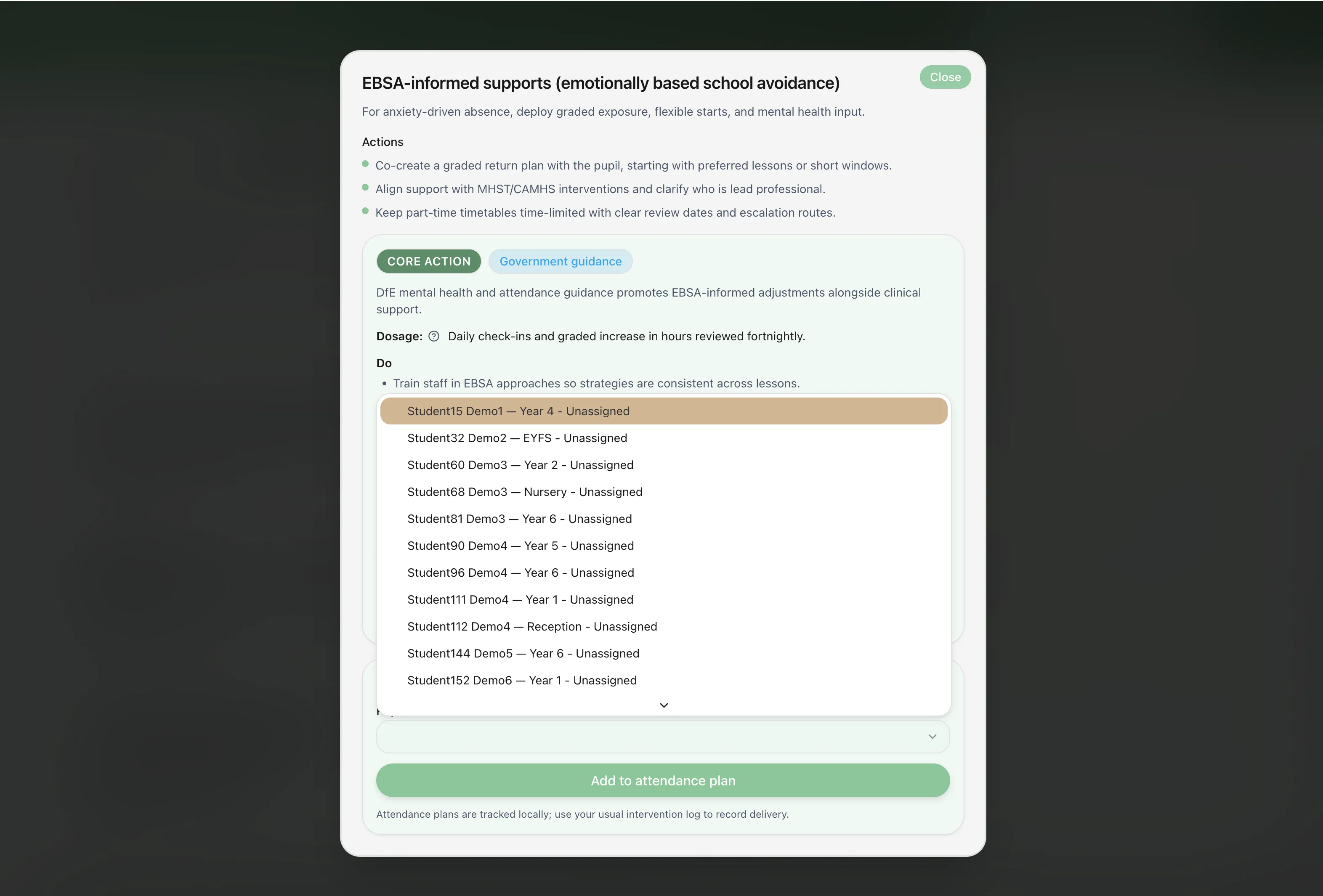 Assign and log against pupils