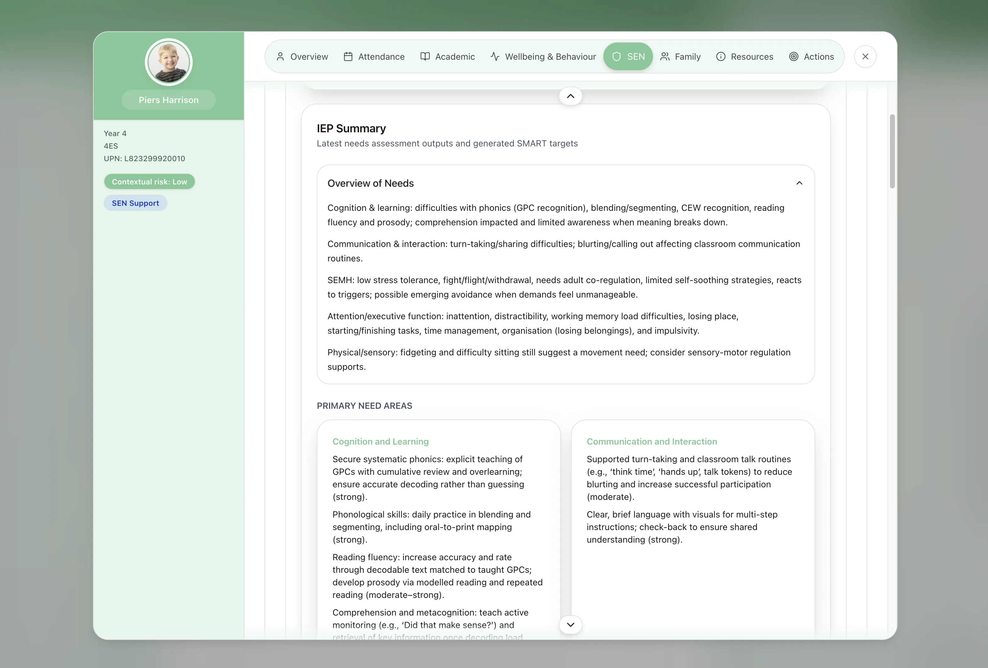 SEND register health snapshot showing coverage and gaps